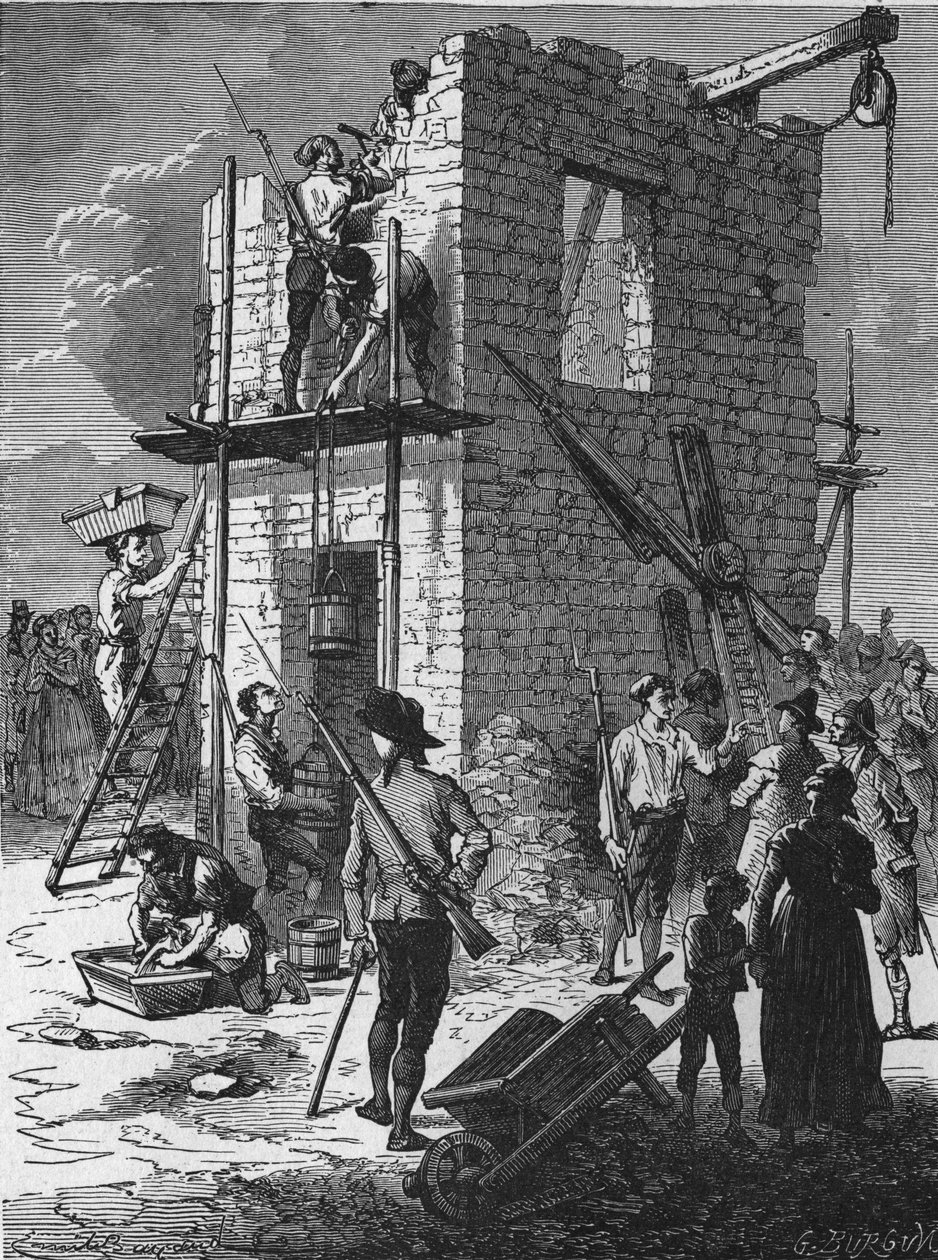 Construção de uma estação telegráfica em 1793. de Unknown artist