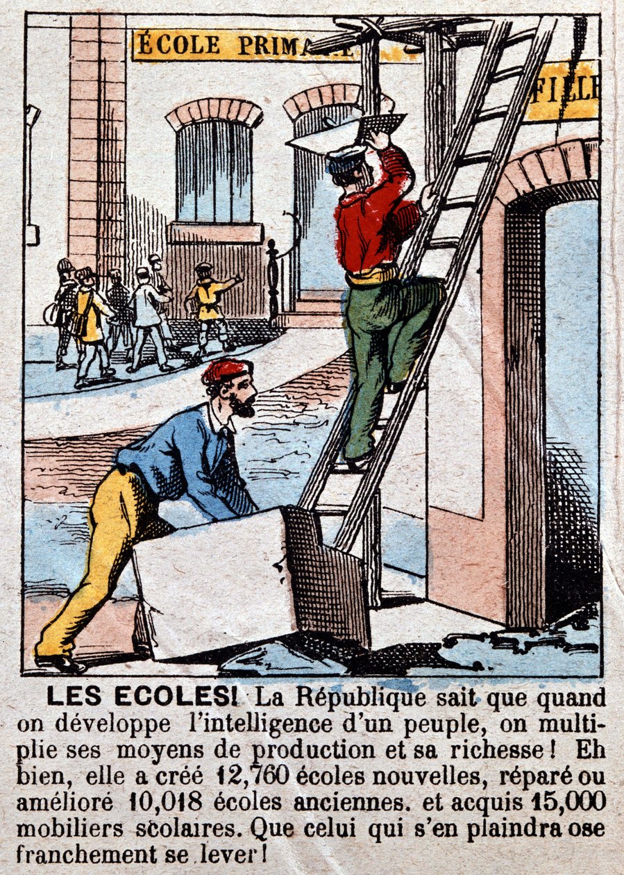 Construção de escolas por trabalhadores - em "Le Figaro", março de 1889. de Unknown artist