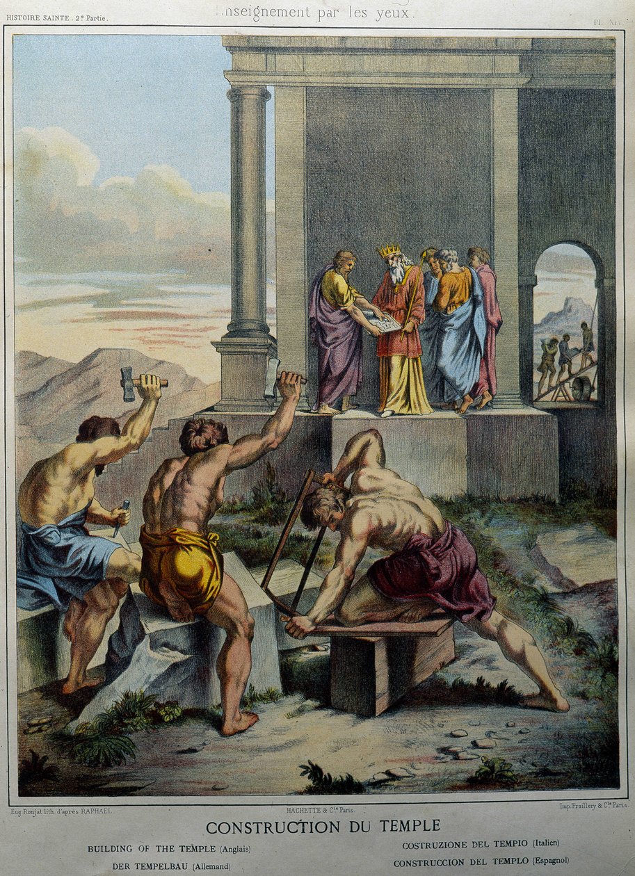 Construção do Templo de Salomão - em "História Santa", ed. Hachette de Unknown artist