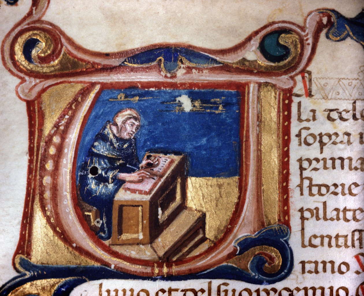 Copista monge. Manuscrito do século XIII. Biblioteca Trivulziana, Milão de Unknown artist