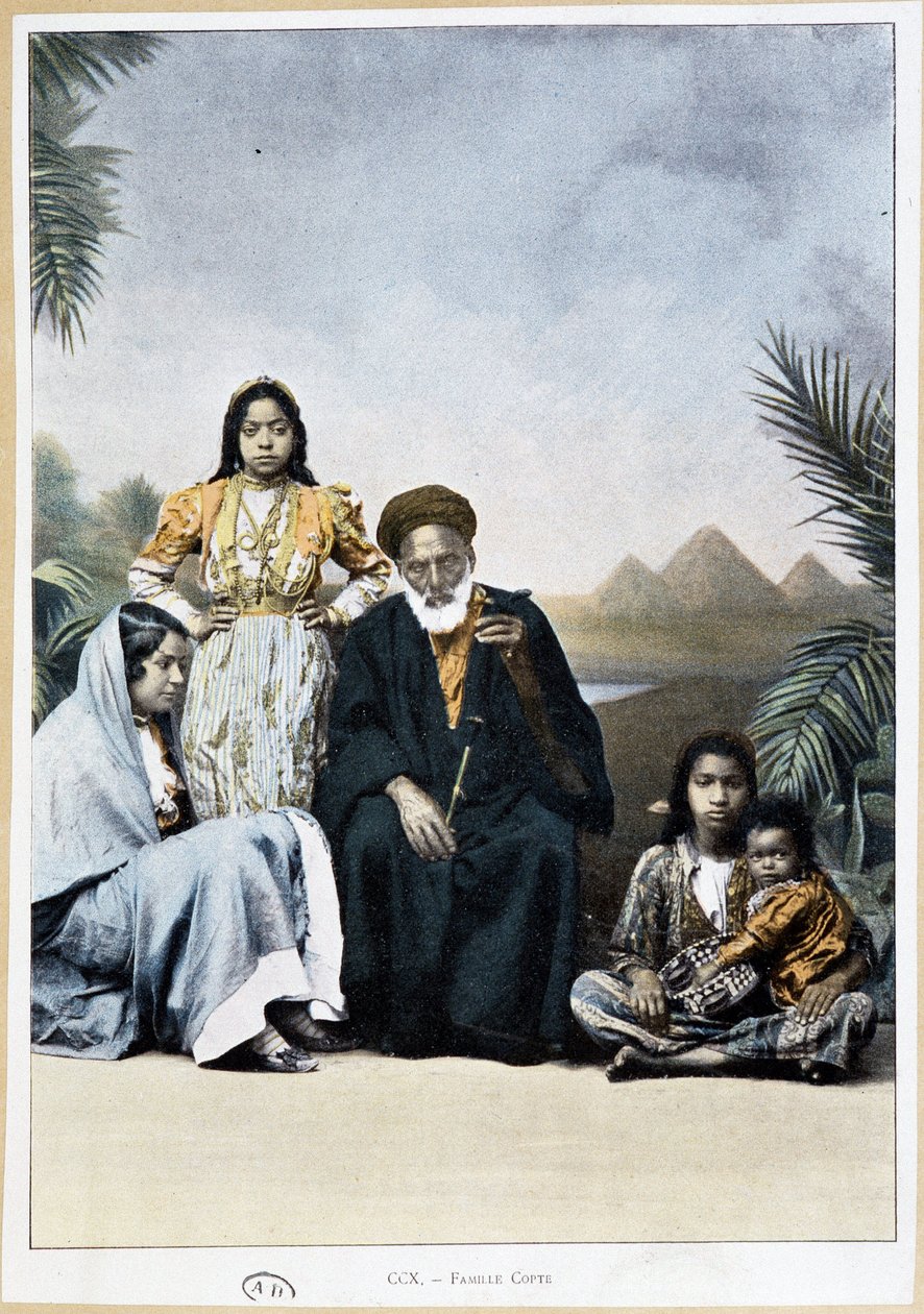 Família Coptic no Egipto - fotocromo, final do século XIX de Unknown artist