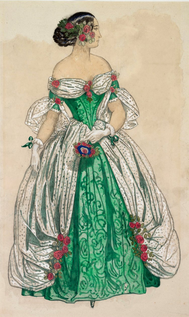 Fato (vestido verde comprido com velas brancas), para o bailado "As borboletas" de Unknown Artist