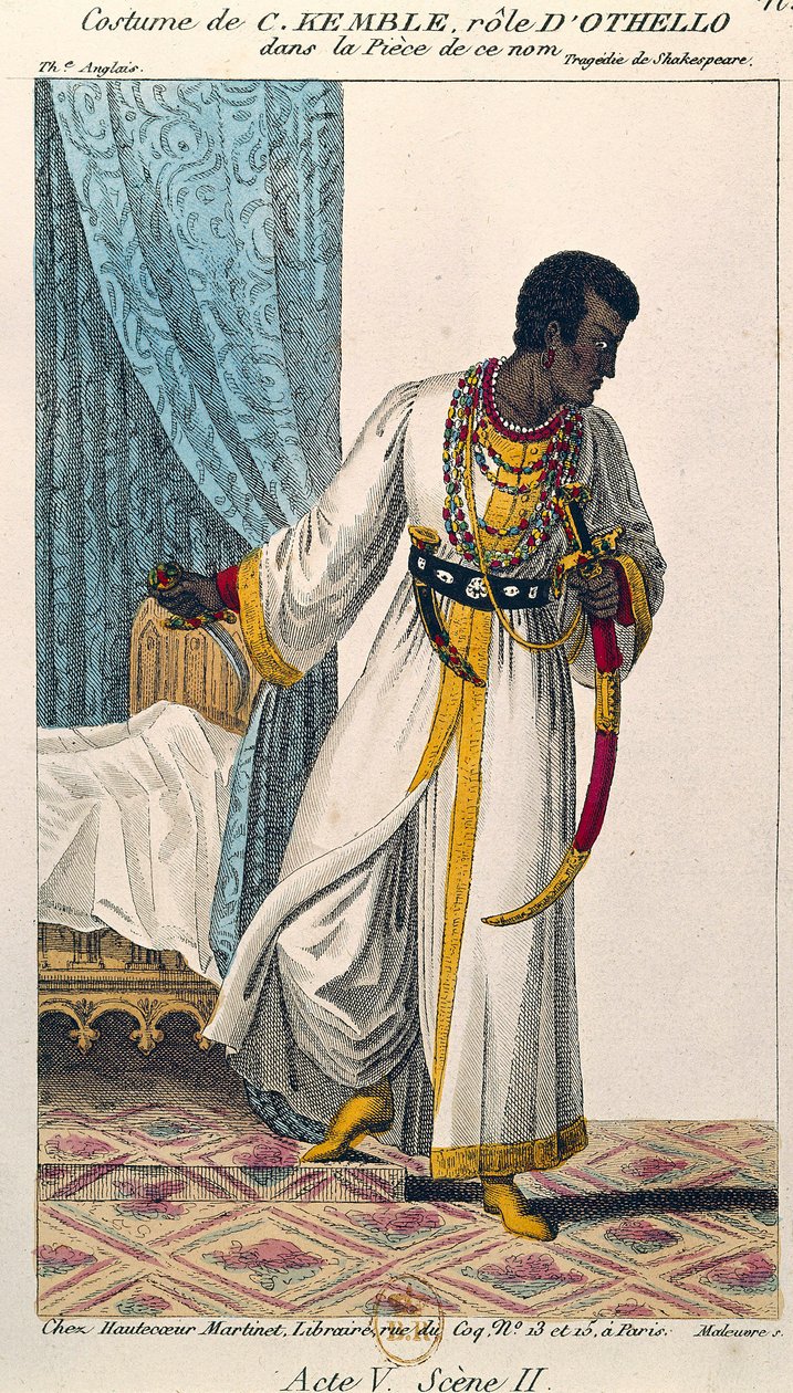 Traje do humorista Charles Kemble (1775-1854) no papel de Othello na peça homônima de William Shakespeare (1564-1616) Paris do século 19. B N de Unknown artist