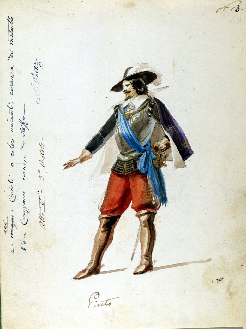 Traje para o personagem de Arrigo na ópera "Giovanna de Guzman" nome da primeira representação do Vepres siciliano (I vespri siciliani) composto por Giuseppe Verdi. Traje anônimo feito para o Teatro Scala de Milão, em 1856. de Unknown artist