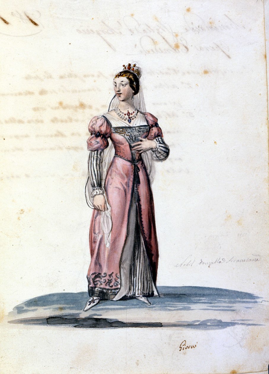 Traje de jovem da nobreza de Siracusa desenha por Gironi para a ópera "Tancredi" (Tancrede) de Gioacchino Rossini. 1813 de Unknown artist
