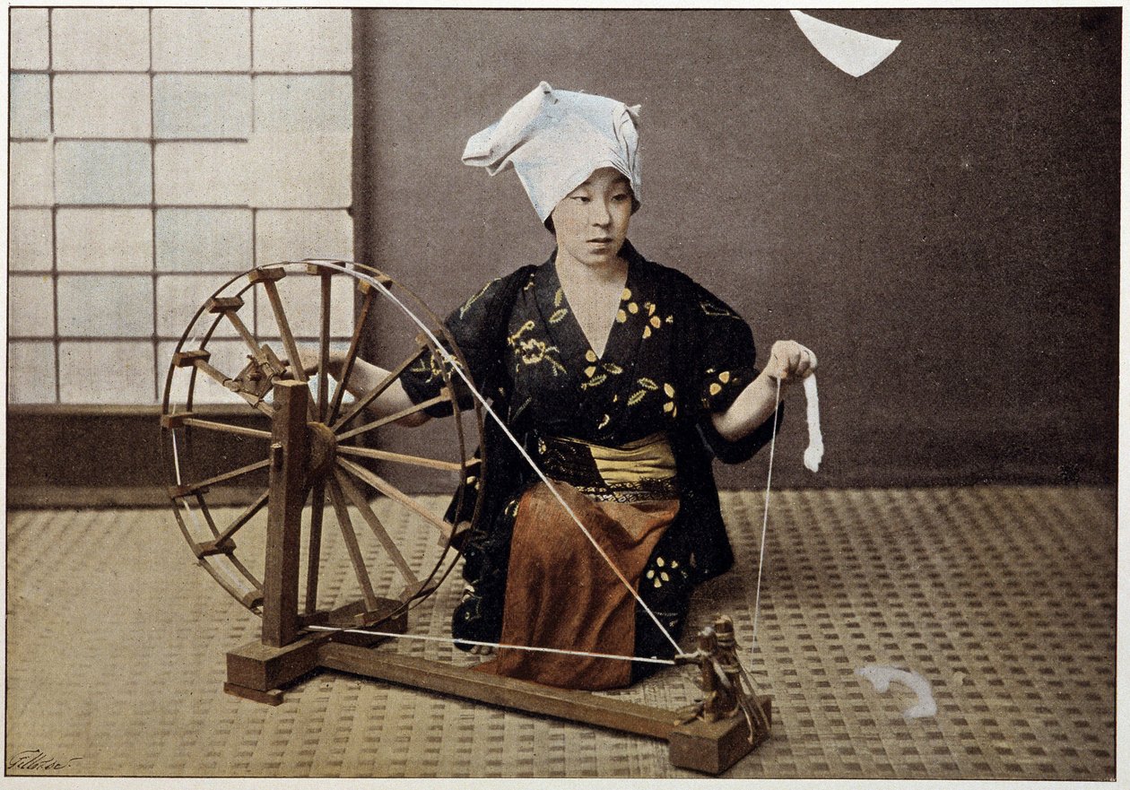 Máquina de fiação de algodão no Japão, final do século XIX de Unknown artist