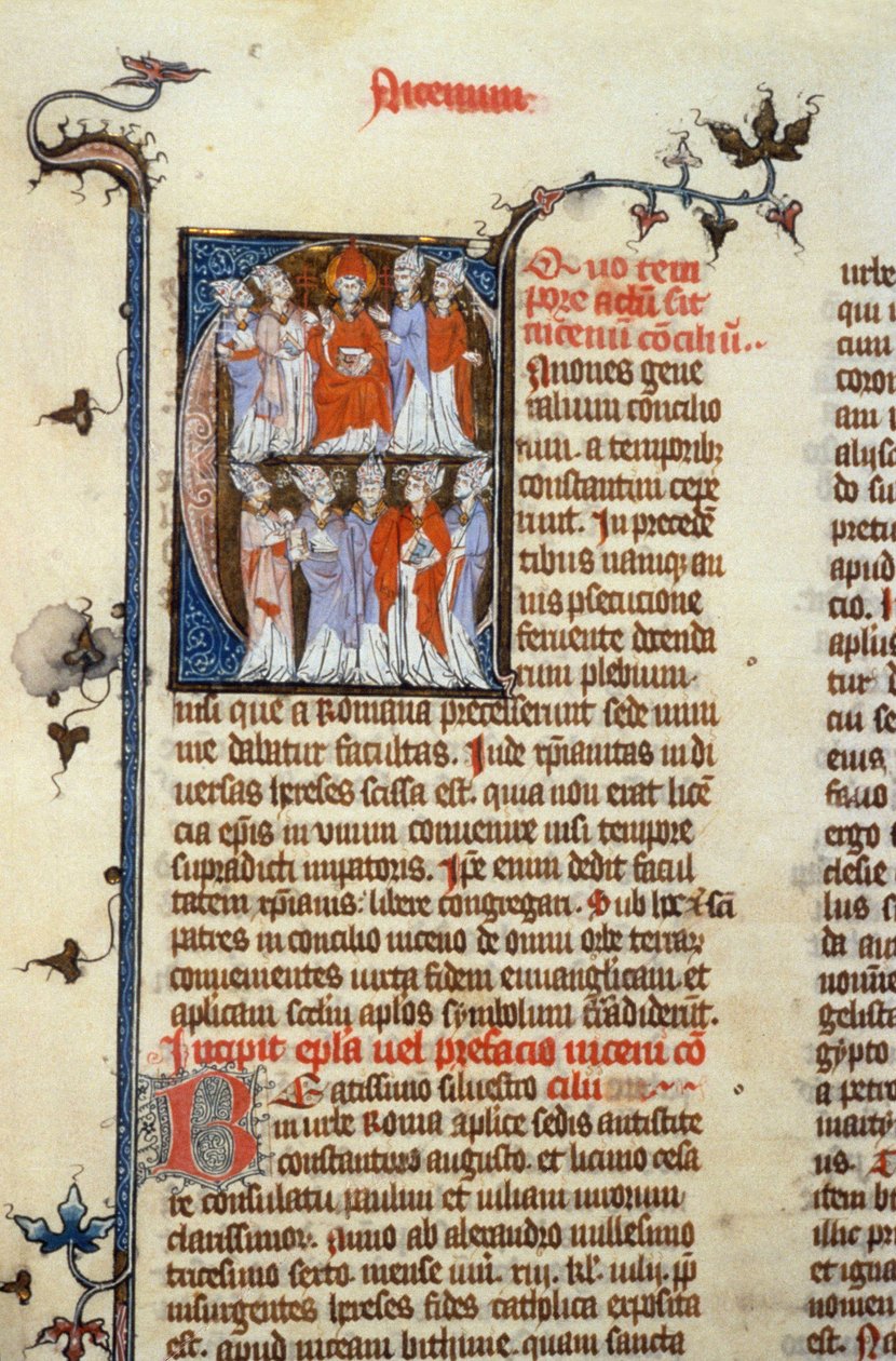 Concílio de Nicéia - Iluminação manuscrita (antiga tradução latina dos primeiros concílios ecumênicos atribuídos a Isidore), Idade Média (ref. 365, 351r). B. Sr. Toulouse. Pedido de autorização para a Biblioteca Municipal de Toulouse (tel: 05 62 27 66 de Unknown artist