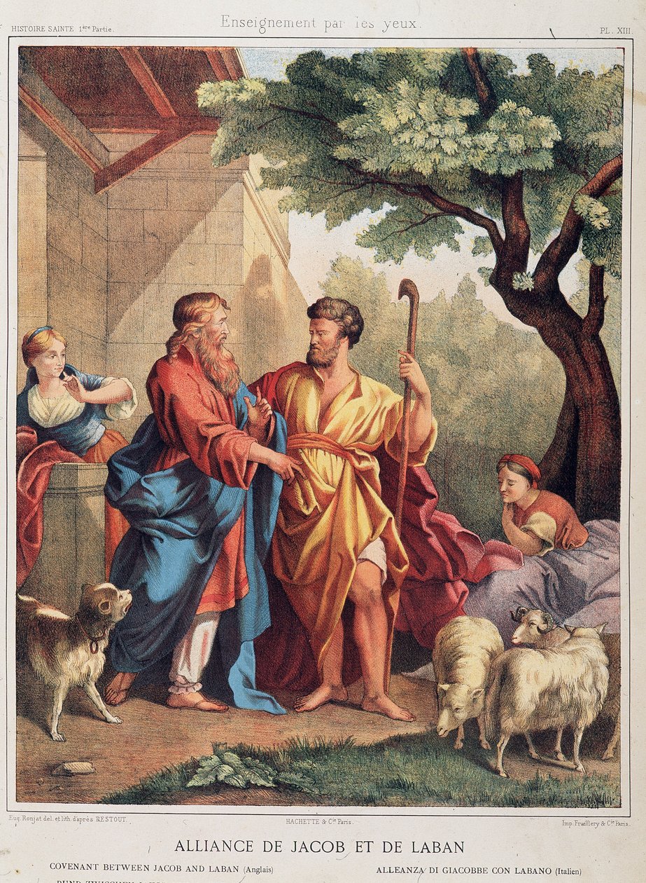 Pacto de Jacob e Labão na "História Santa", ed. Hachette de Unknown artist