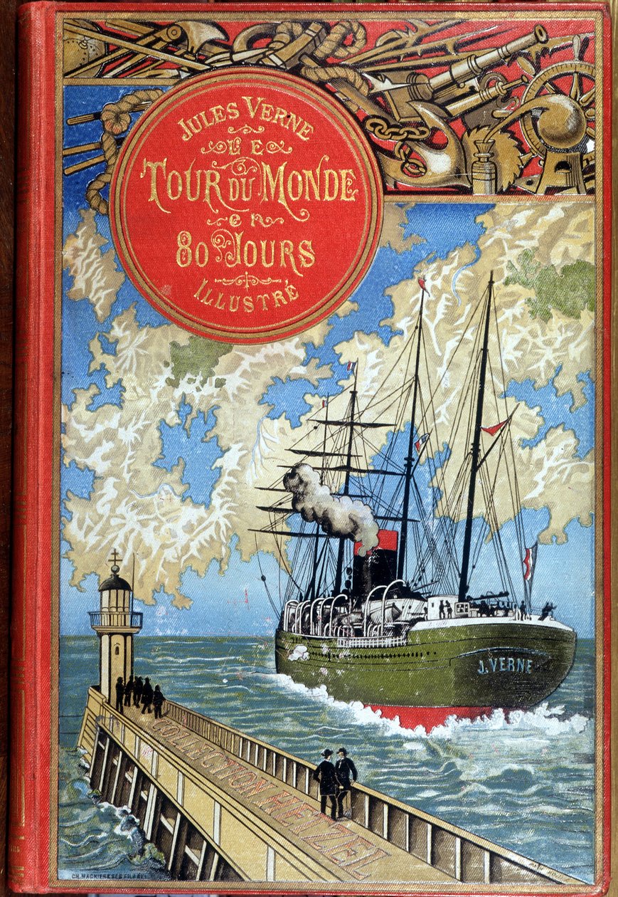 Capa "Volta ao Mundo em 80 dias" por Jules Verne, ed. Hetzel de Unknown artist