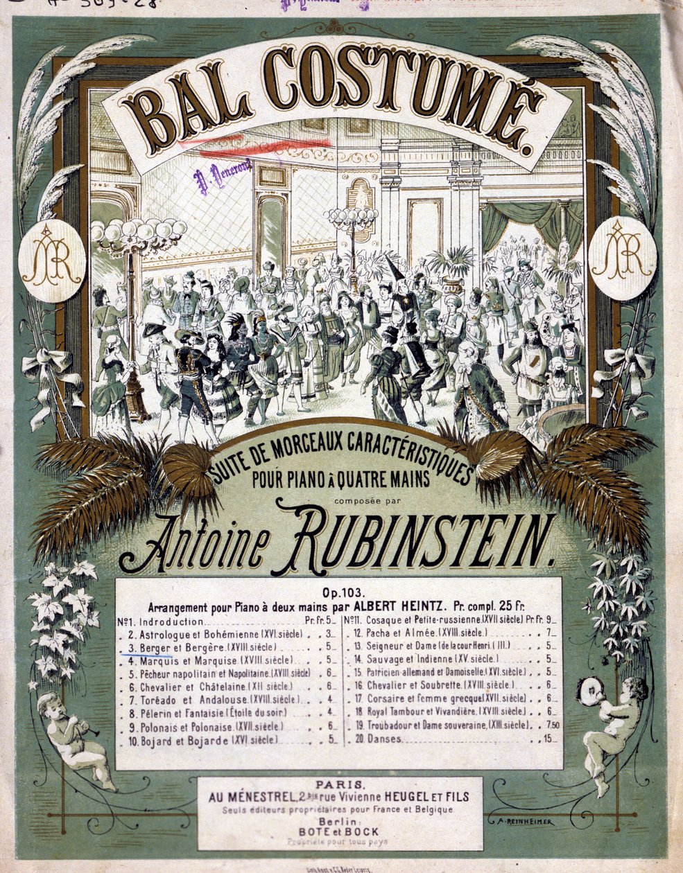 Capa da partitura de "Suite de peças características para piano a quatro mãos", composta por Anton Rubinstein. de Unknown artist