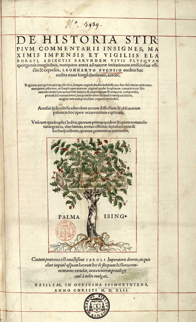 Página de rosto "De Historia Stirpium commentarii badges,..." de Leonhart Fuchs de Unknown artist