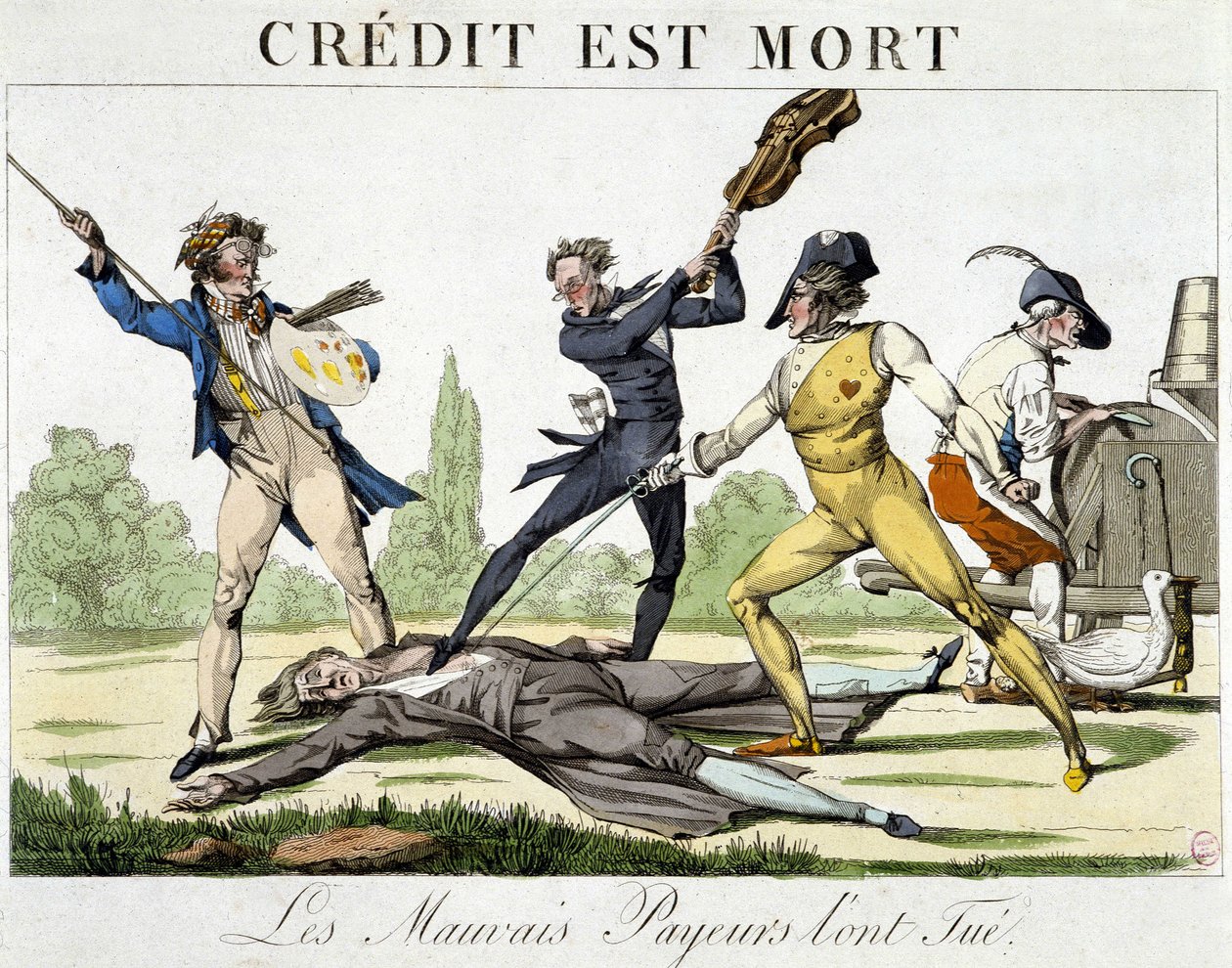 Crédito morreu: maus pagadores mataram-no - caricatura por volta de 1820 de Unknown artist