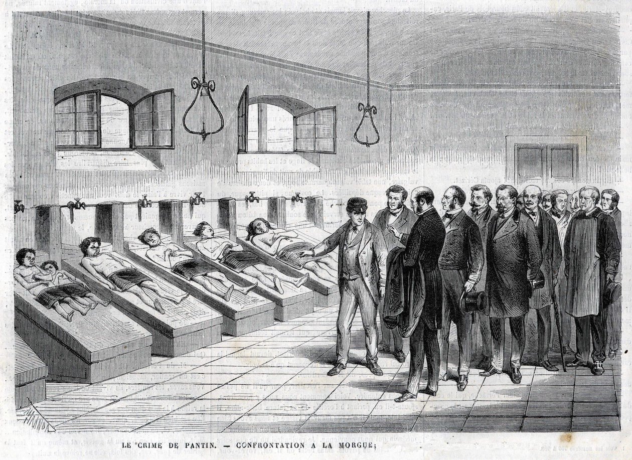 Crime de Pantin, em outubro de 1869. Confronto no necrotério. gravura de 1869 de Unknown artist