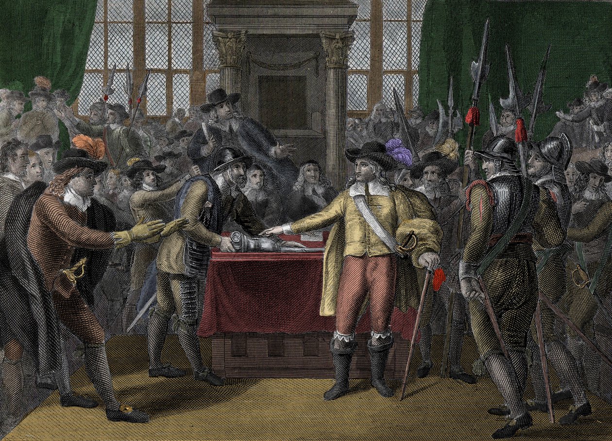 Cromwell dissolvendo o Long Parliament - The Rump Parliament - Oliver Cromwell (1599-1658) Dissolve o Parlamento Britânico de Unknown artist