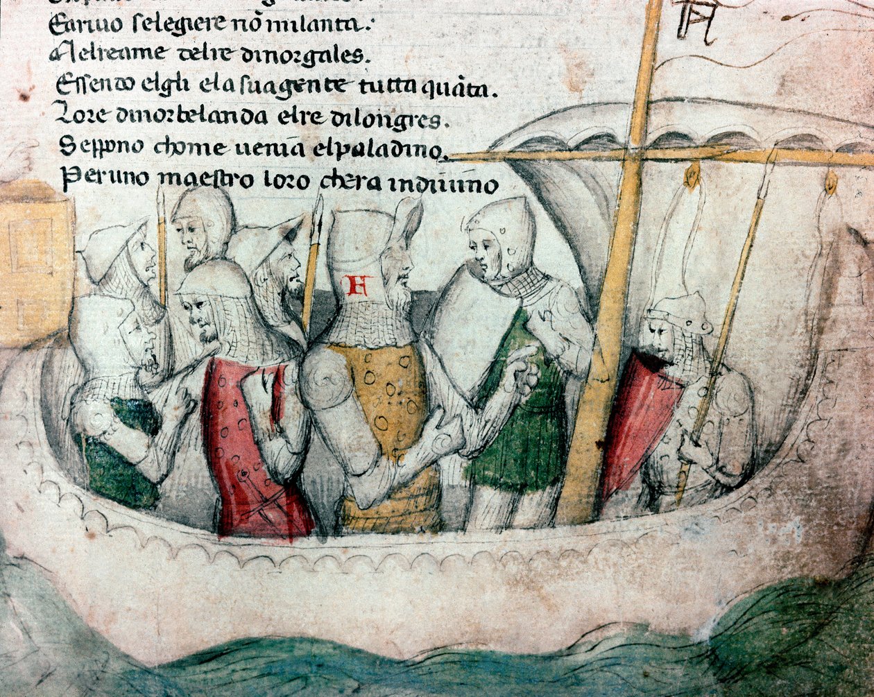 Travessias num barco Ilustração para o poema toscano "Febusso e Breusso" Manuscrito MS.B.R.45. Florença do século XV, Biblioteca Nazionale de Unknown artist