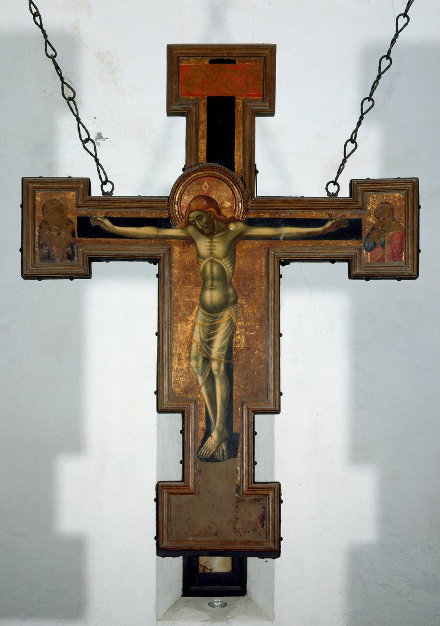 Crucificação Pintura anónima em madeira na parte de trás de uma cruz. Varazze do século XV, Cappella del Castello Invrea Itália de Unknown artist