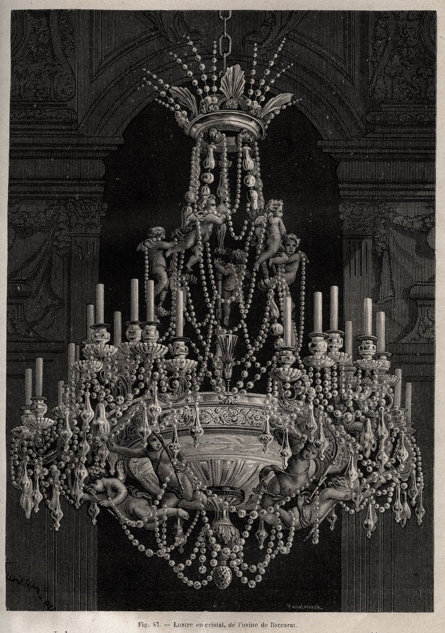Lustre de cristal da fábrica Baccarat - - gravura em 