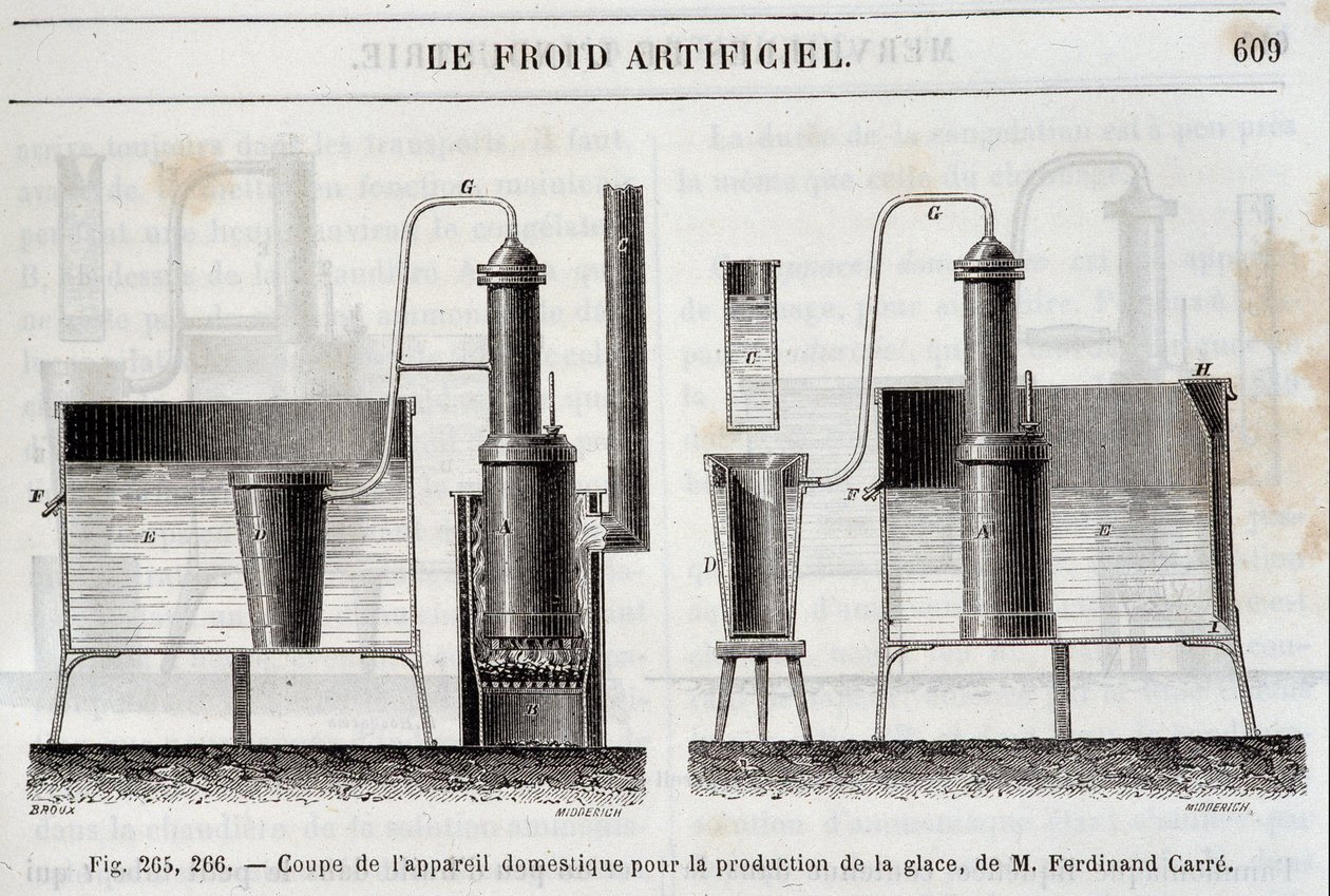Corte do equipamento doméstico para a produção de gelo, de Ferdinand Carre - em "Les wonders de l