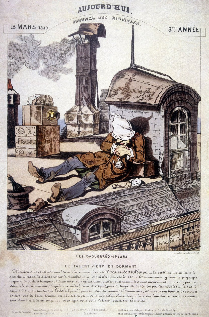 O Daguerreopipers ou Talent vem em sono. Artigo irônico contra a nova profissão de fotógrafo. Em "Today, journal of ridicules", em 15/03/1840. de Unknown artist