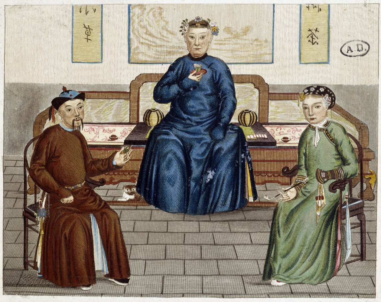 A vida quotidiana dos chineses: Chá e tabaco - gravura de Unknown artist