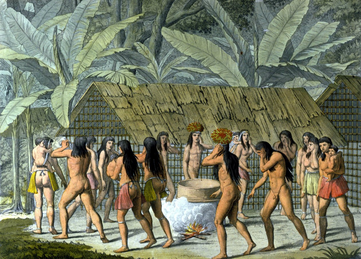 Dança dos camacanos, índios do Brasil - em "O traje antigo e moderno" de Ferrario, ed. Milão de Unknown artist