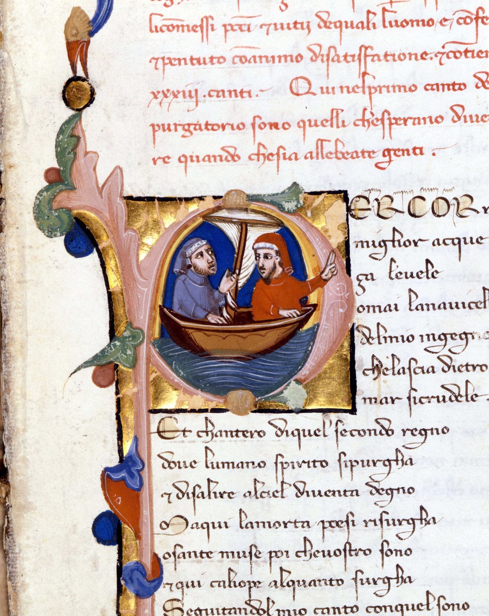 Dante Alighieri: Divina Commedia (Divina Comédia) incipit do Purgatório. Dante et Virgil. manuscrito do século 14. bíblia de Milão. Trivulziana de Unknown artist