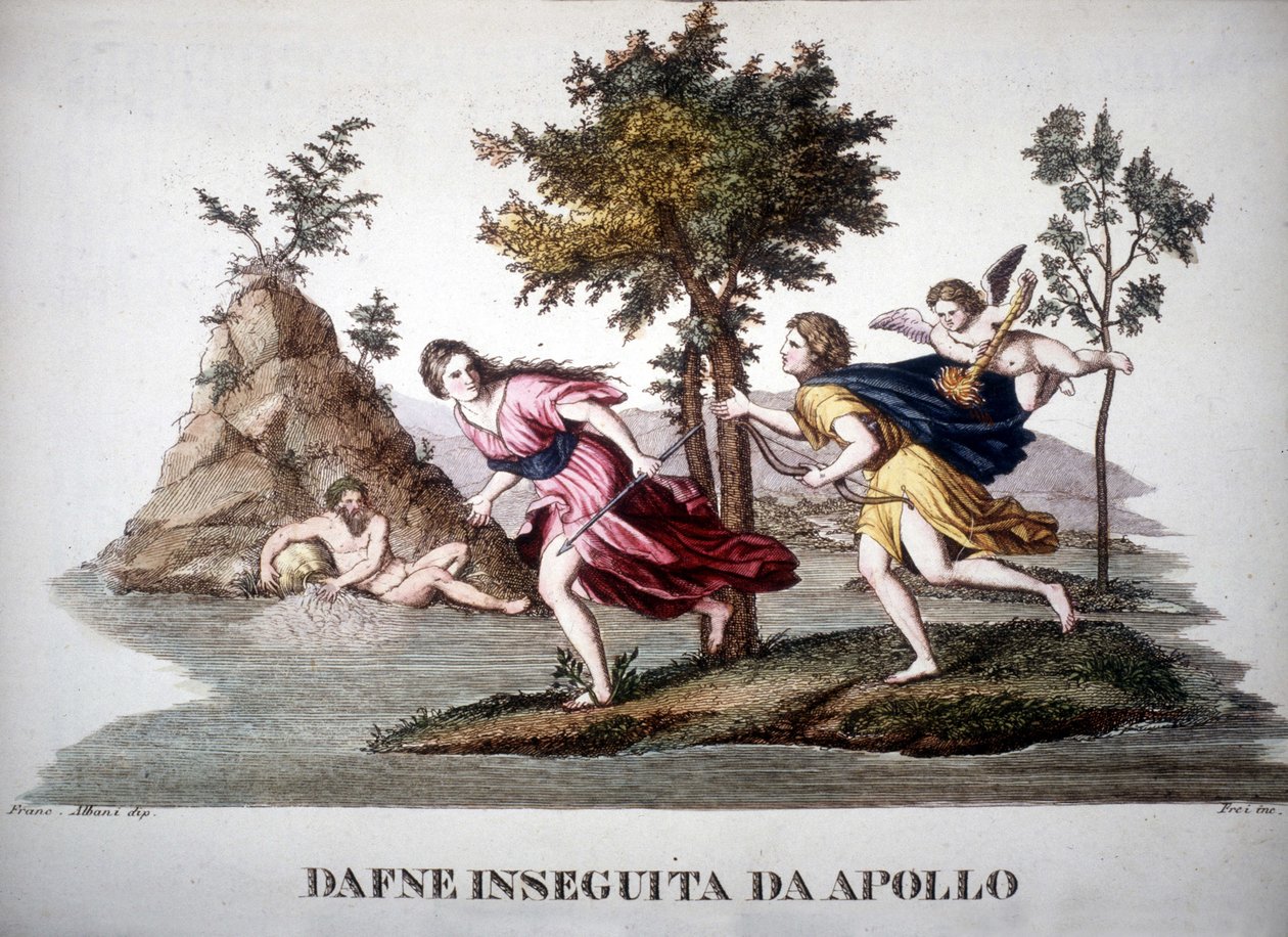 Daphne perseguido por Apollon - em Dizionario mitologico de Unknown artist