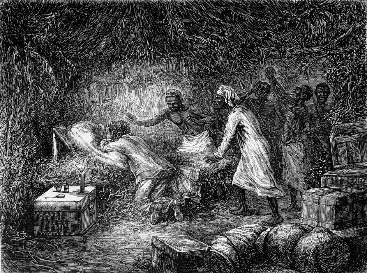 David Livingstone morreu de disenteria na aldeia de Tchitammbo em 1873 - "A última viagem de Livingstone 1866-1873" em "Tour du Monde", 2º semestre. 1875 de Unknown artist