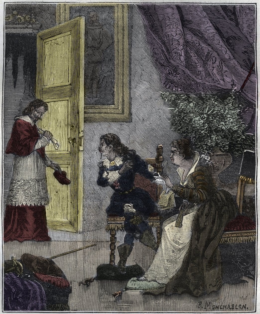 Dia das Duques - Journee des Dupes 1630- Na época em que Marie de Medicis defendia a sua causa, o Cardeal Richelieu entrou - ilustração em "Paris através do século" de Knee-Lac de Unknown artist