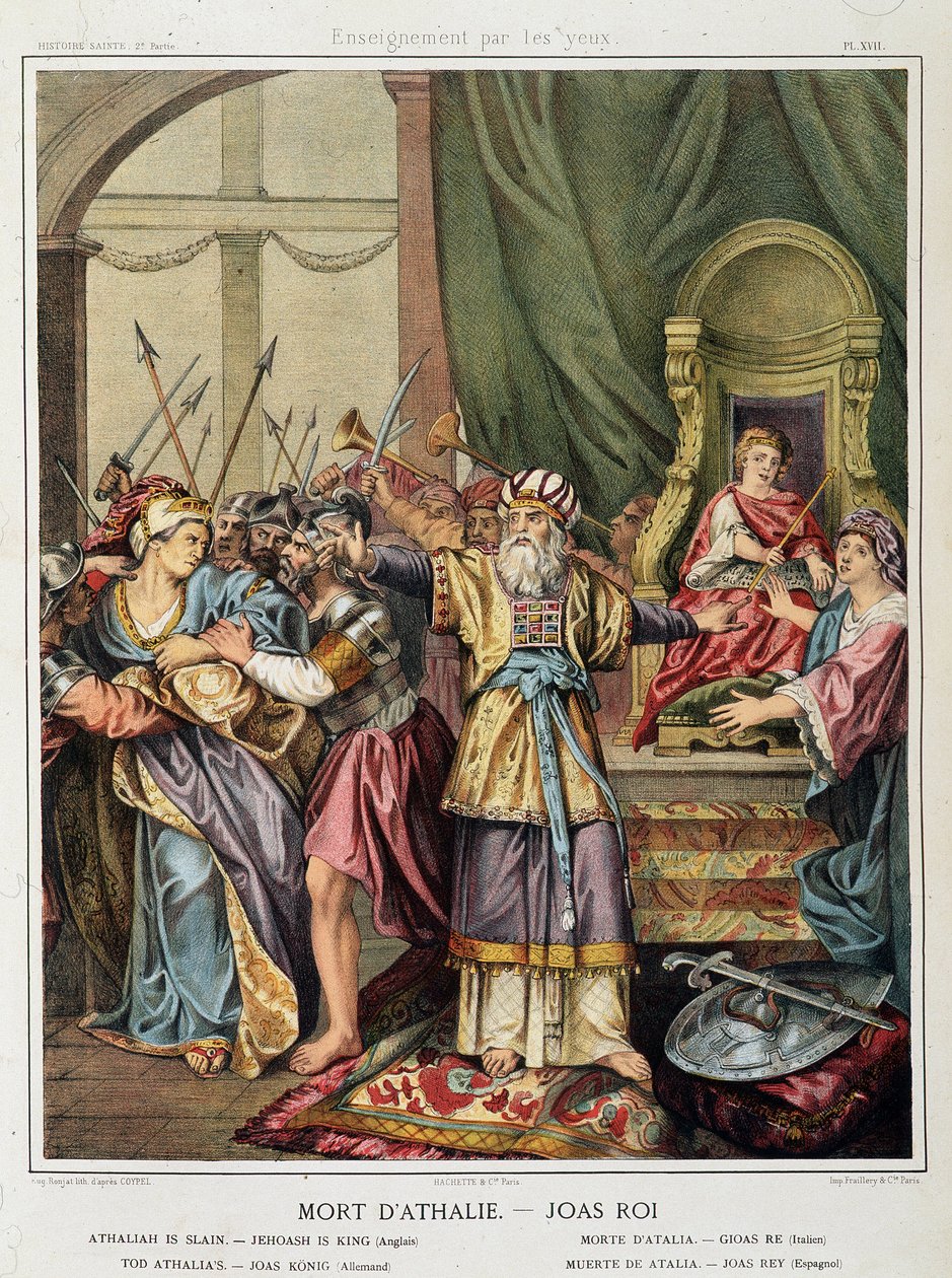 Morte de Athalie - Joas (Jehoash) rei em "Histoire Sainte", ed. Hachette de Unknown artist