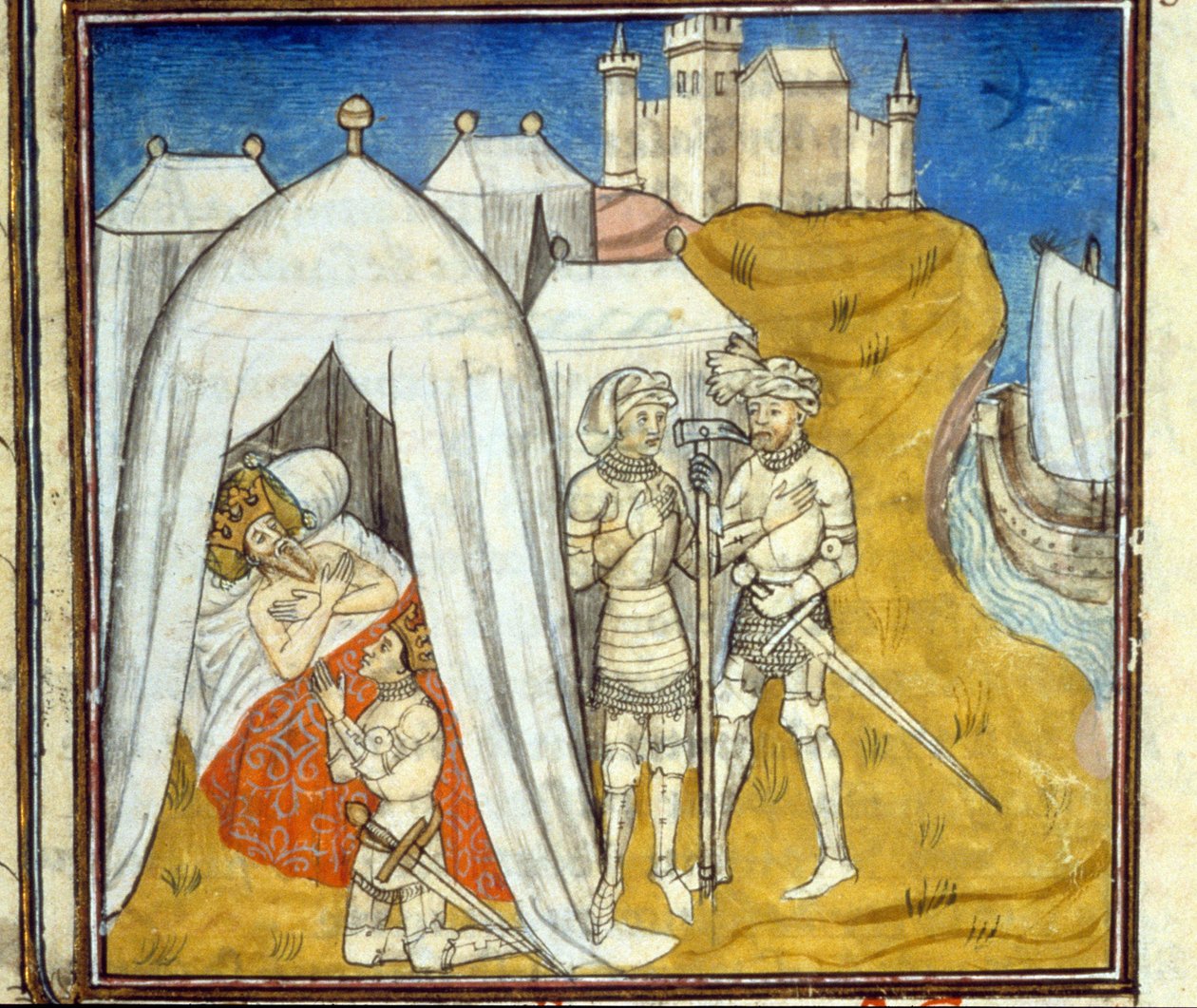 Morte de Luís IX da peste durante a 8ª cruzada em 1270 - Miniatura de Unknown artist
