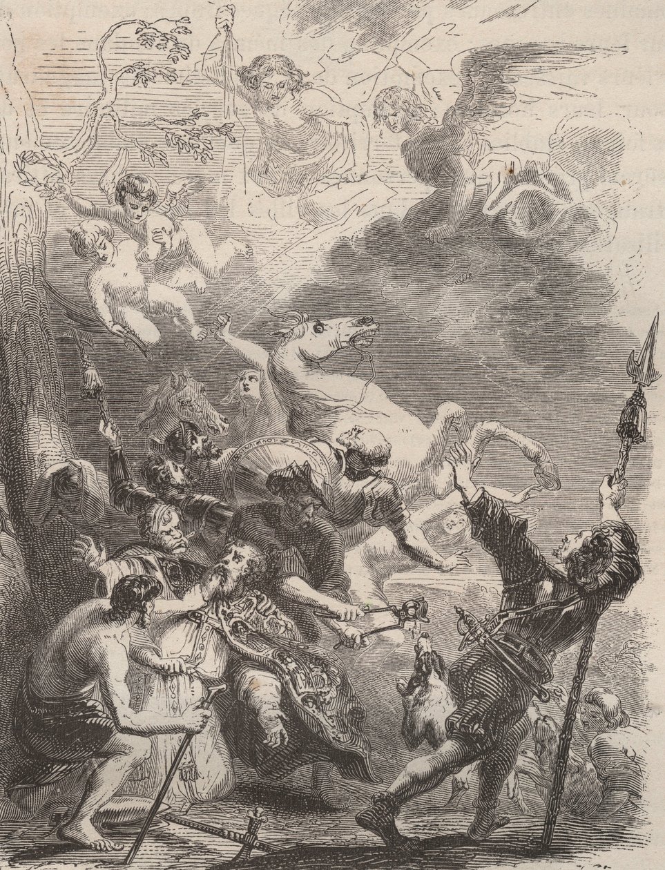 Morte de São Lievino o Grande (Livin, ou Lebwin, ou Livinus) como evangelizador da Flandres, martírio em 657/663. Gravura de 1868 em "Histoire de Belgique desde os tempos primitivos até o fim do regimento de Leopoldo I" de Theodore Juste (1818-1888). Parti de Unknown artist