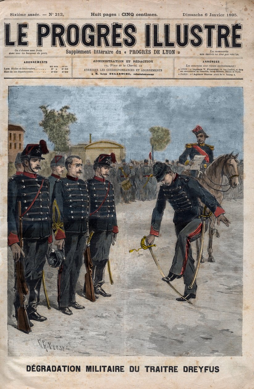 Degradação de Alfred Dreyfus - Caso Dreyfus: A degradação de Alfred Dreyfus no pátio da Escola Militar, Paris, 5 de Janeiro de 1895 - Gravação em "O ilustre progresso" de 1895 - de Unknown artist