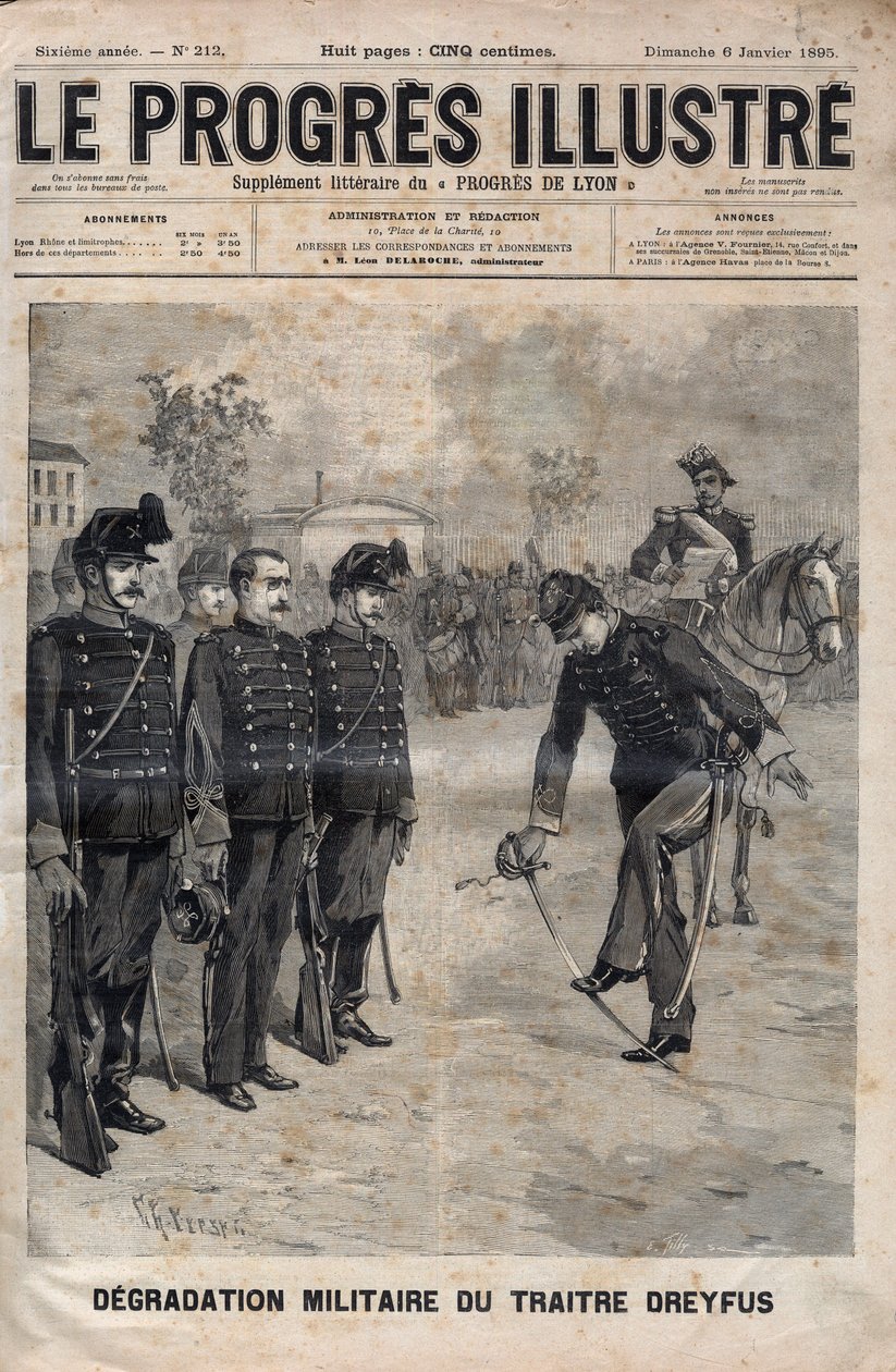 Degradação de Alfred Dreyfus - Caso Dreyfus: A degradação de Alfred Dreyfus no pátio da Escola Militar, Paris, 5 de Janeiro de 1895 - Gravação em "O ilustre progresso" de 1895 - de Unknown artist
