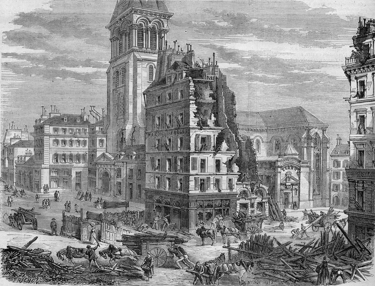Demolições da Place Saint Germain des Pres, para o piercing da Rue de Rennes em 1867. de Unknown artist