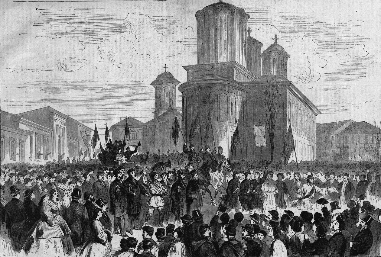 Manifestação em Bucareste pelo Príncipe Carlos de Hohenzollern-Sigmar, novo rei da Roménia de Unknown artist