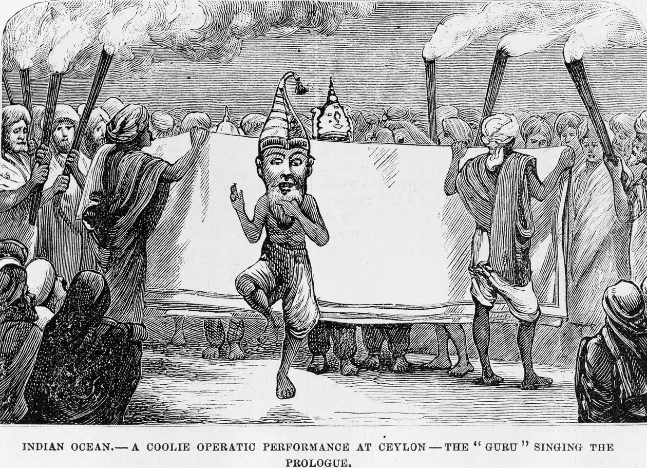 Demonstração da arte popular no Ceilão (actual Sri Lanka) Gravura do século XIX de Unknown artist