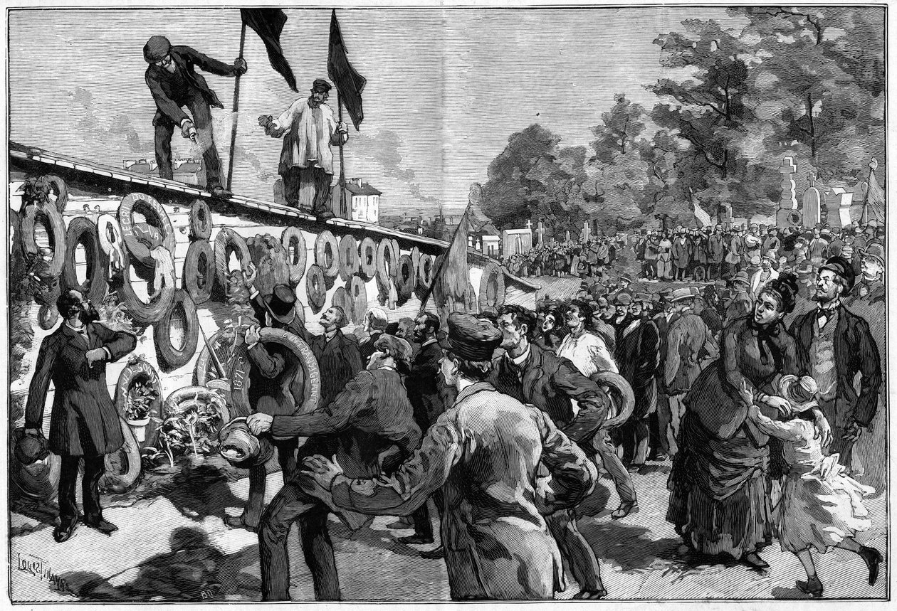 Manifestação dos anarquistas em Pere Lachaise em frente ao enterro dos federais em 27 de maio de 1888. de Unknown artist