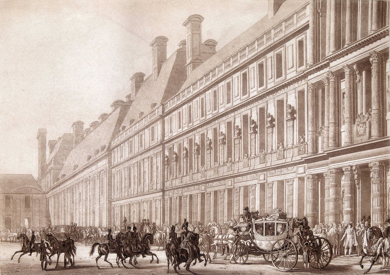 Partida de Napoleão do Louvre, para a sua coroação. de Unknown artist