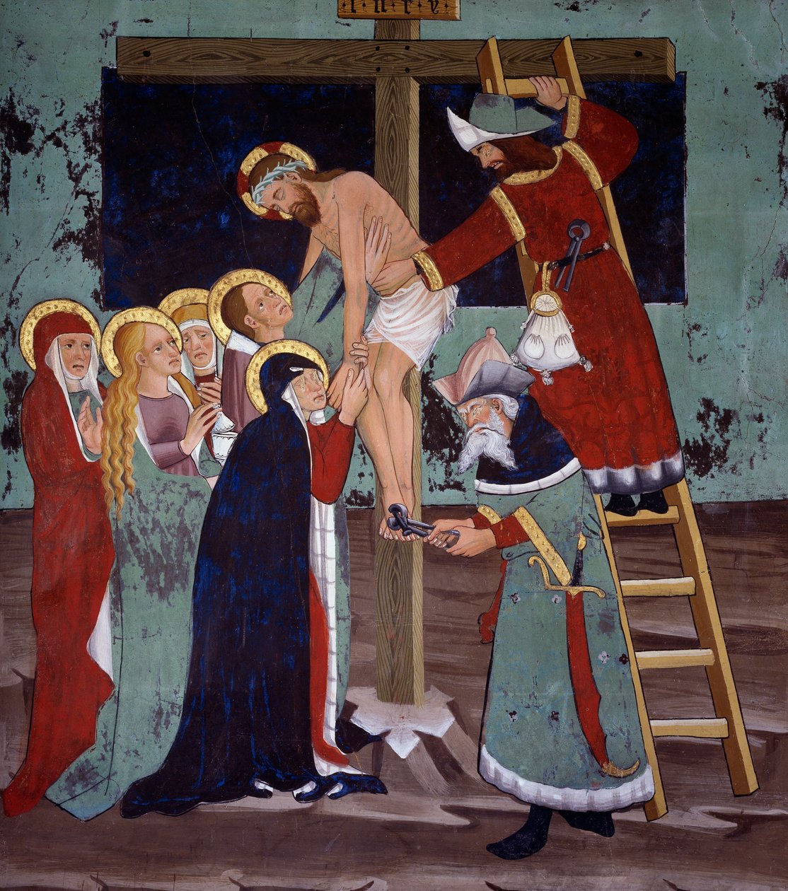 Deposição, Vida de Cristo (século XV), afrescos, Capela de São Sebastião, Villard-de-Lans, Rhone-Alpes, França. de Unknown artist