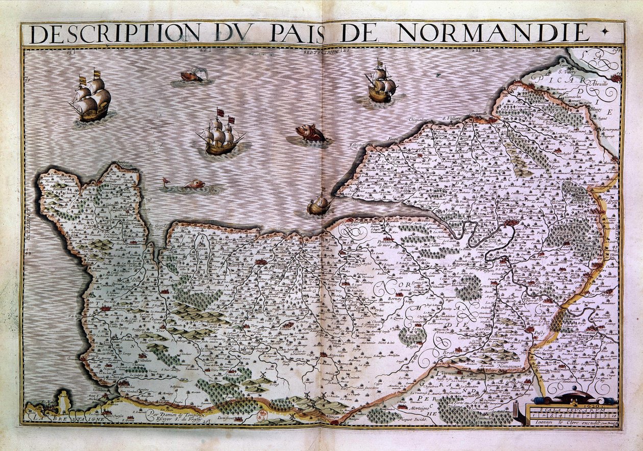 Descrição dos pais da Normandia. Mapa da região da Normandia em 1620. de Unknown artist