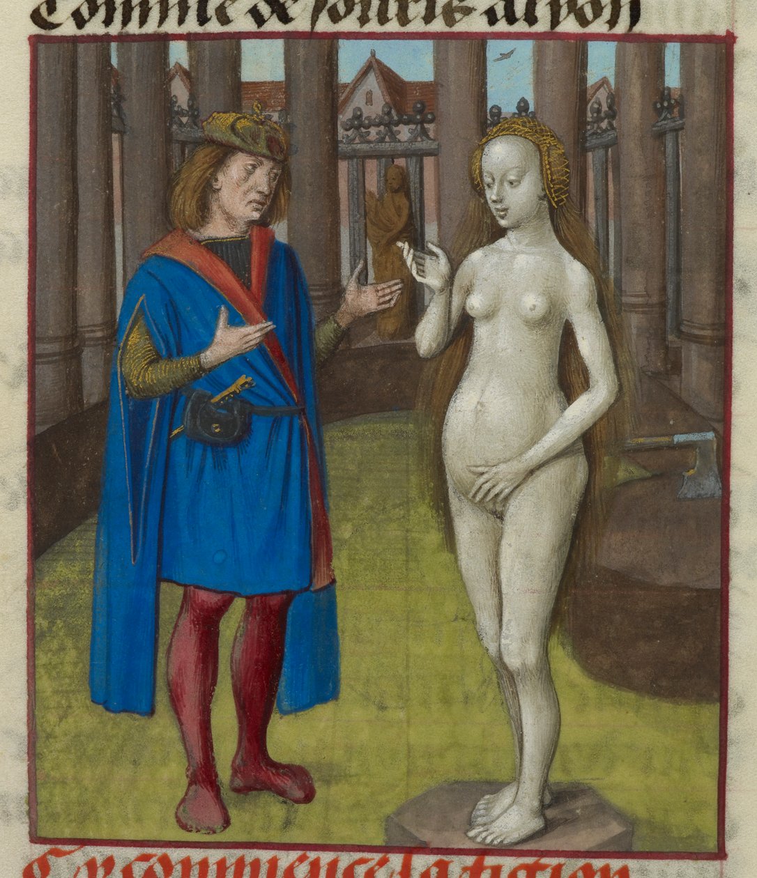 Detalhe de uma miniatura de Pigmalião e da estátua. de Unknown artist