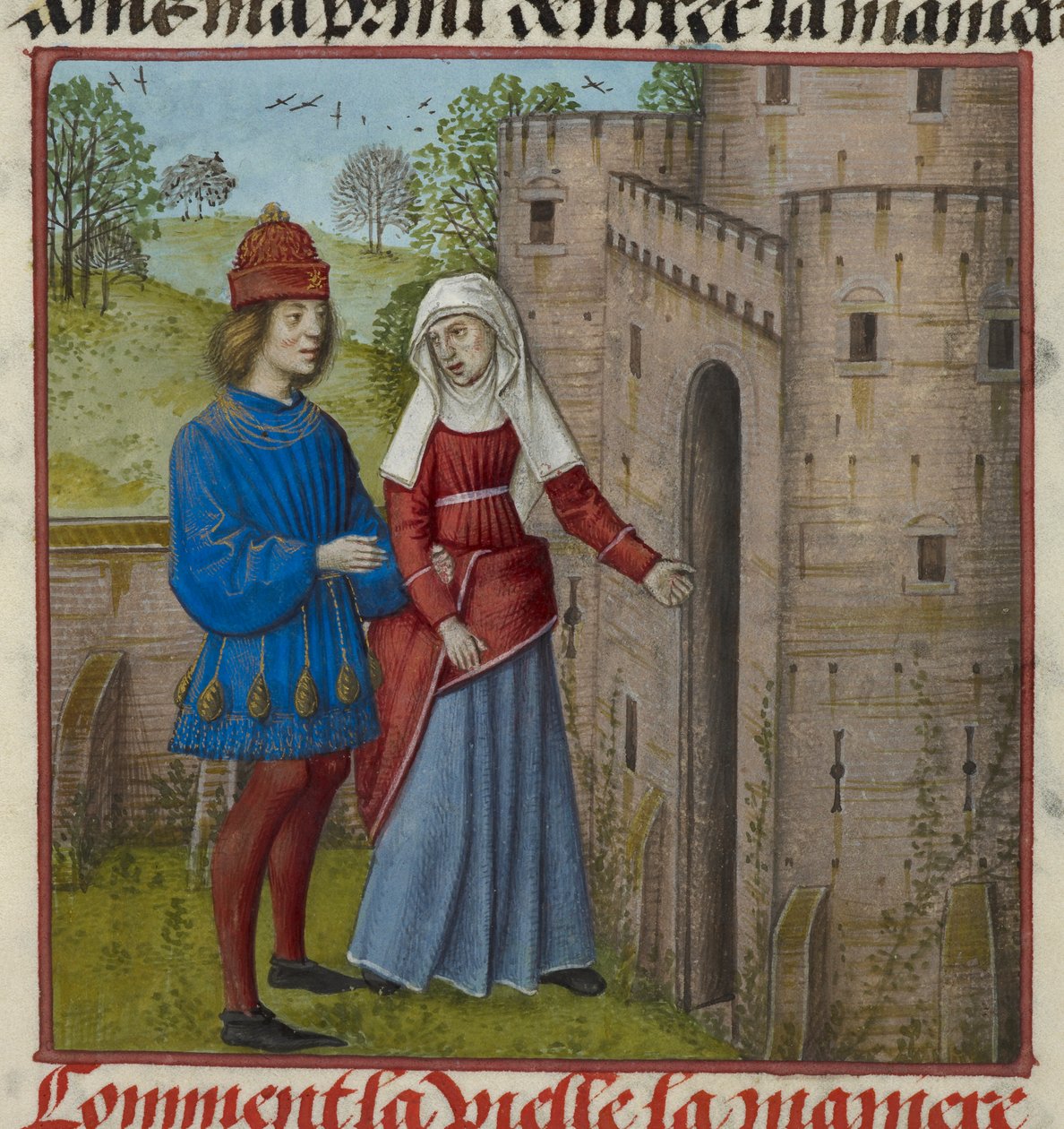 Detalhe de uma miniatura do Lover and la Vieille (a Duena), de 