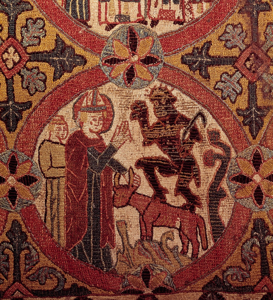 Detalhe de um bordado retratando a Tentação de São Martinho. Tapeçaria islandesa. 1390-1403. Paris, Museu Nacional da Idade Média, Termas de Cluny. de Unknown artist