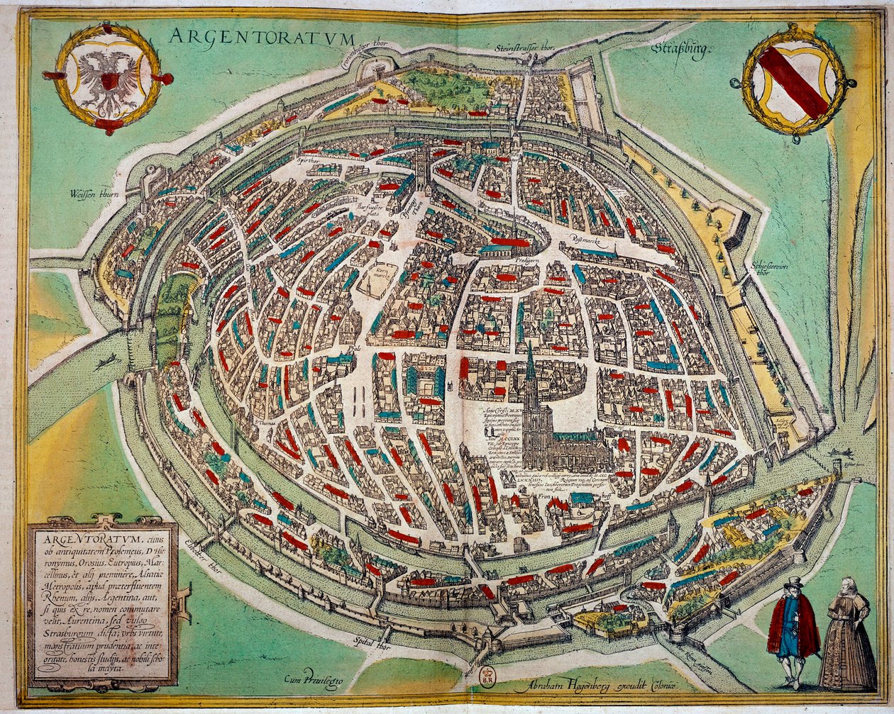 Mapa detalhado da cidade de Estrasburgo feito por Abraham Hogenberg (ca. 1608-1653). Gravura do século XVII Paris B.N. de Unknown artist