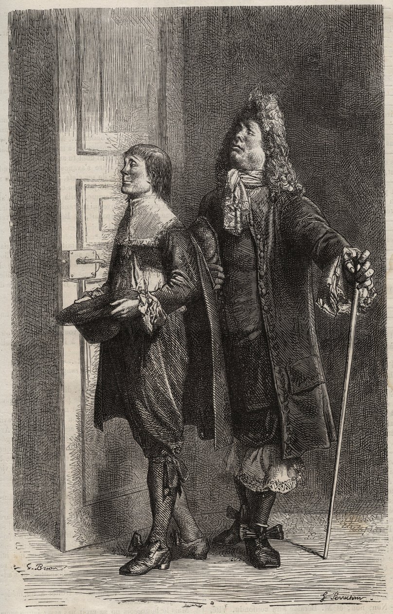 Diafoirus pere et fils - gravação para o "The Imaginary Malad" de Jean Baptiste Poquelin dit Moliere (1622-1673) (O Inválido Imaginário) de Unknown artist