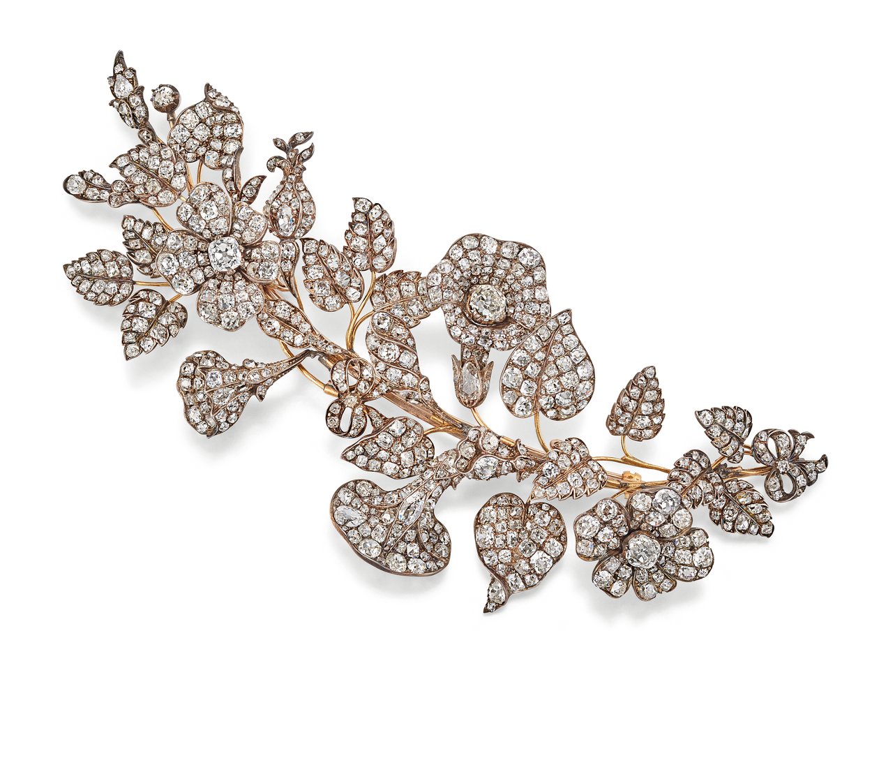Broche de diamante, c.1860 (diamantes incrustados em prata e ouro) de Unknown artist