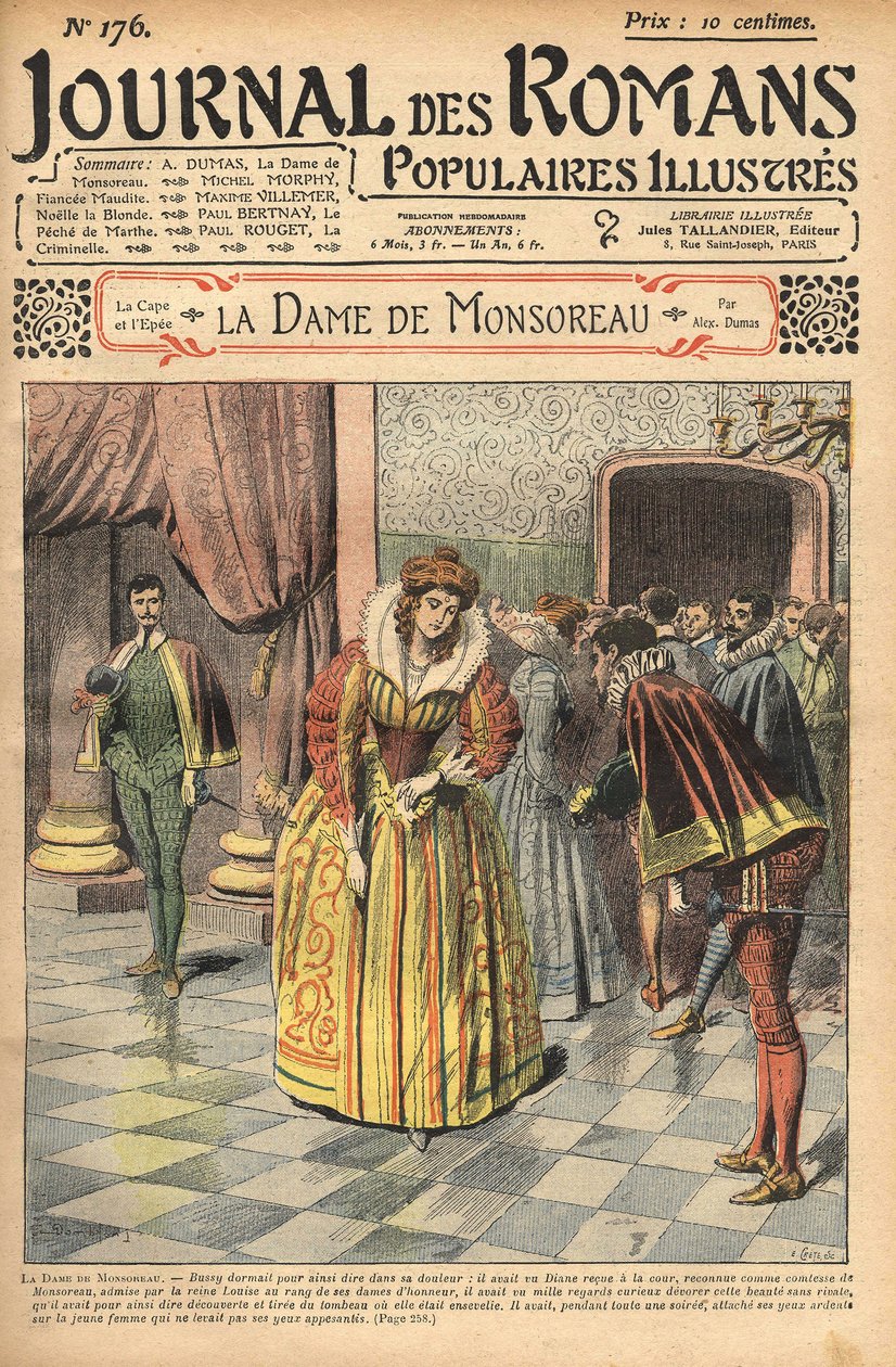 Diane, reconhecida como Condessa de Monsoreau, foi concedida ao tribunal. Ilustração de "A Senhora de Monsoreau", de Alexandre Dumas. Em "Diário de romances populares ilustrados". de Unknown artist