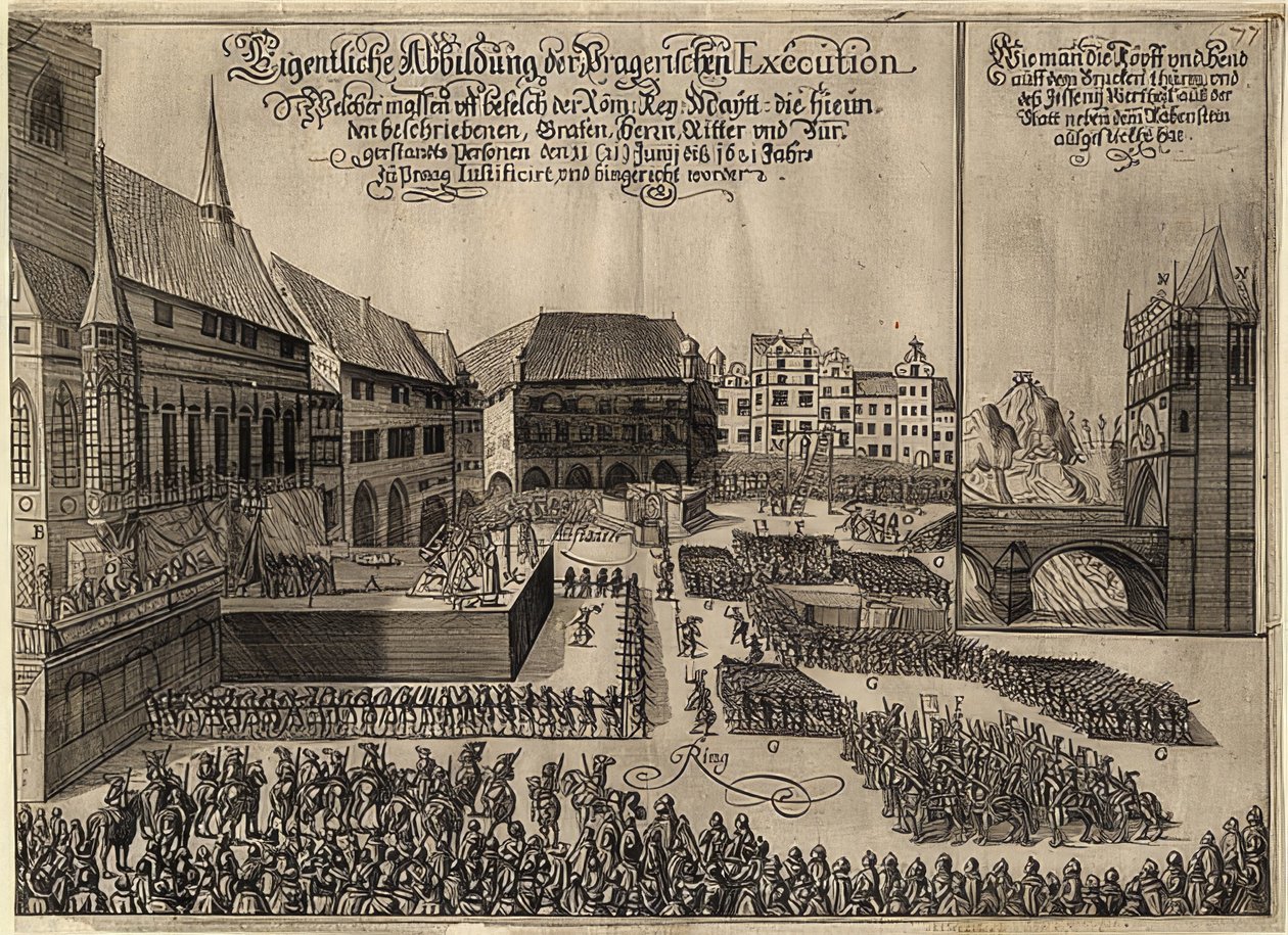 A execução dos rebeldes boêmios na Praça da Cidade Velha de Praga. 1621 de Unknown