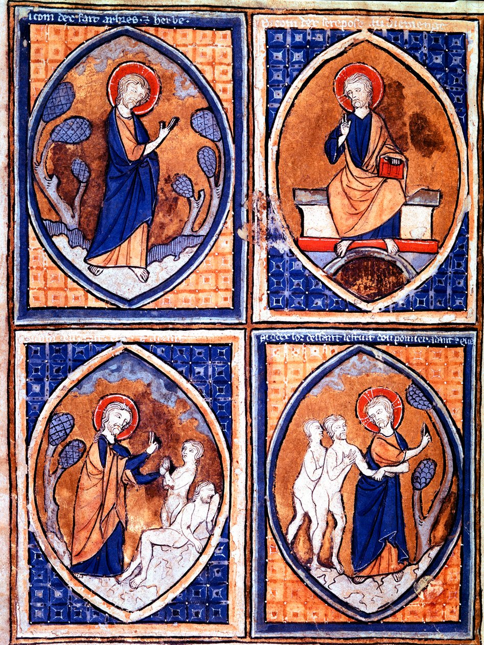 Diferentes etapas da Criação do Mundo representadas em mandorles. Miniatura de um manuscrito do século XIII. Porto, Biblioteca Municipal de Unknown artist
